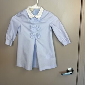 Gucci Girls Blue Bow Dress Peter Pan Collar Made in Italy Size 5 Luxury